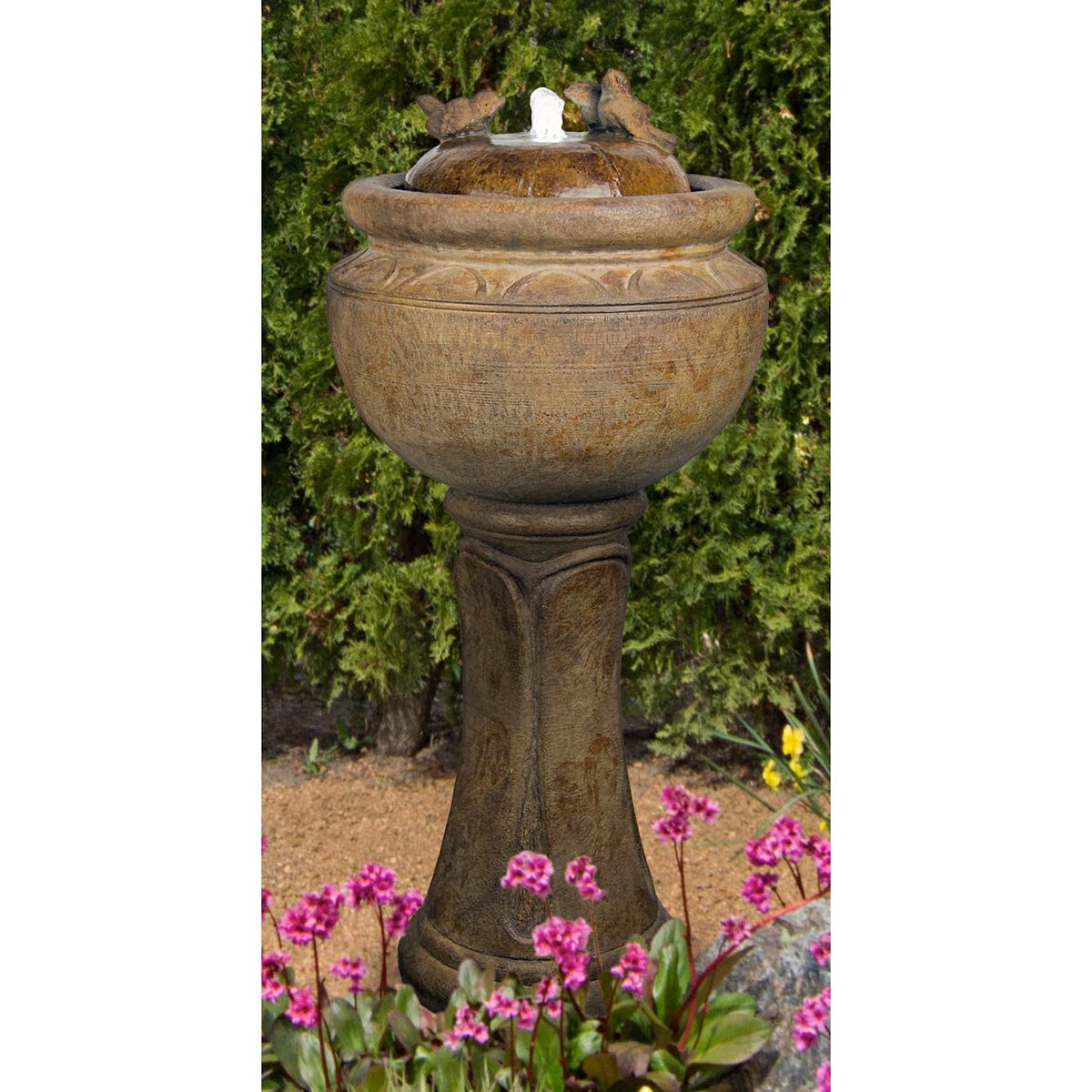 Henri Fountain Patio Bubbler Tall Birds 161/2 in. x 161/2 in. x 451/